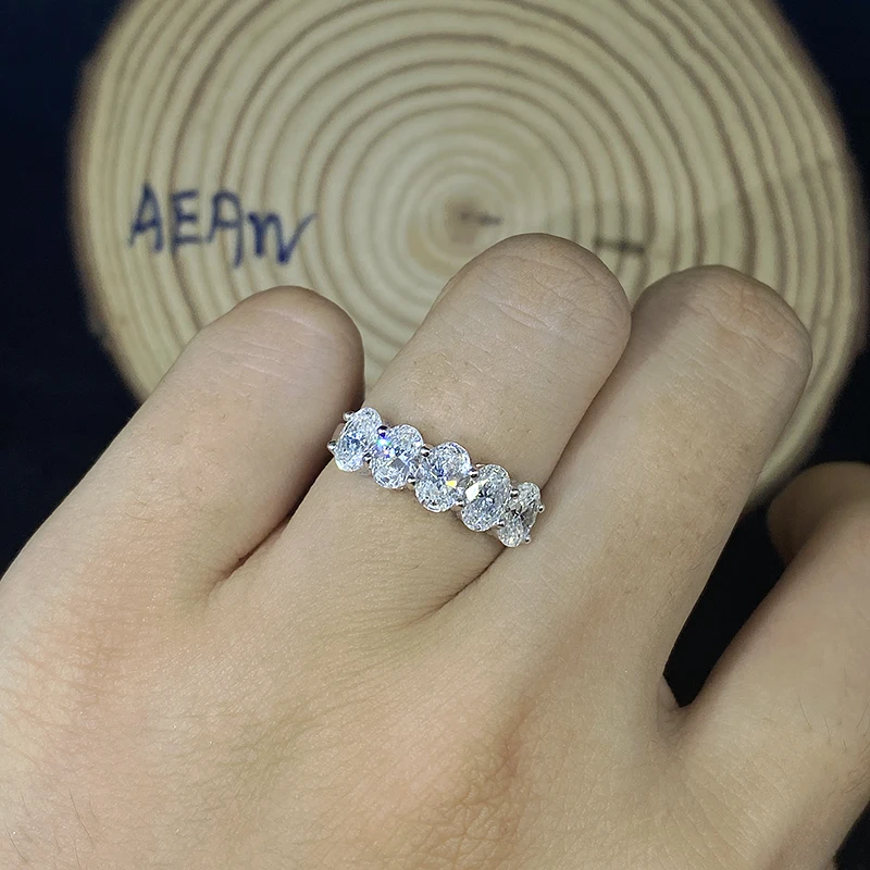 5pcs 10k 14k White Gold 2ctw 100% Real Gold Lab Grown Diamond Oval Brilliant Cut Ring HPHT For Lady Fine Jewery