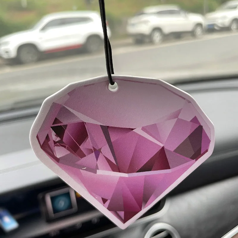 Difusor de fragancia grande en forma de diamante rosa con aroma a fresia y pera inglesa (tendencia internacional) - Tabletas aromáticas para coche, ambientador para armario, perfume, decoración para espejo retrovisor, colgante para interior de coche, puri