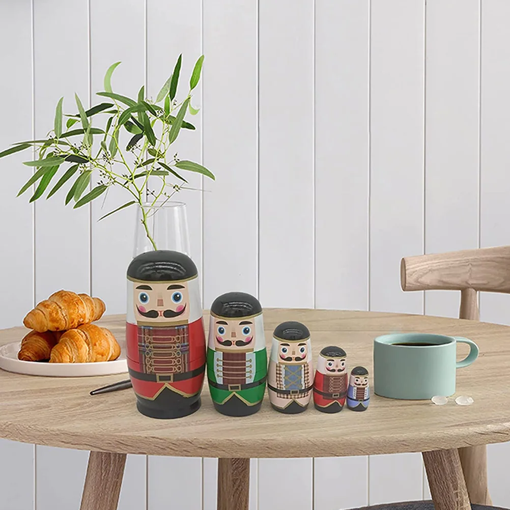 Toys Ornaments Russian Stacking Dolls Household Wood Baby Wooden Nutcracker Party Gift for Kids Toddler