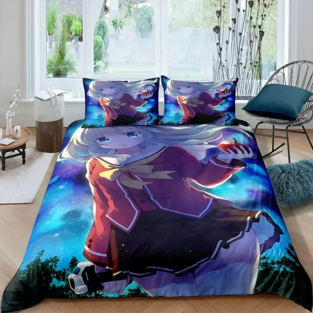 Anime Girls Kawaii Bedding Set Cartoon Duvet Cover Sets Comforter Bed Linen Twin Queen King Single Size Gift Home Decor Kids