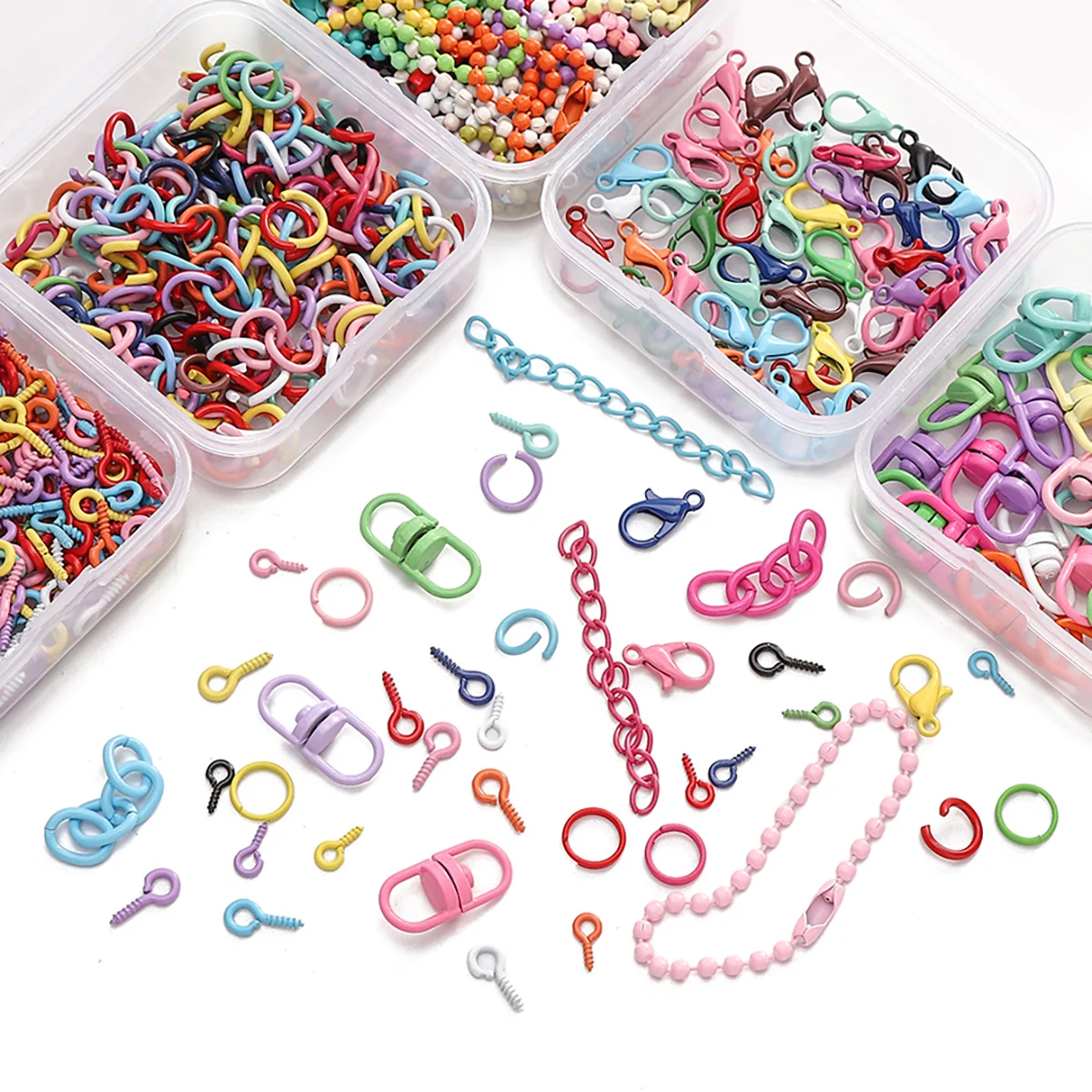 Kleurrijke Gemengde Legering Split Ringetjes Karabijn Oogjes Schroef Pins Sleutelhanger DIY Sieraden Maken Accessoires Benodigdheden
