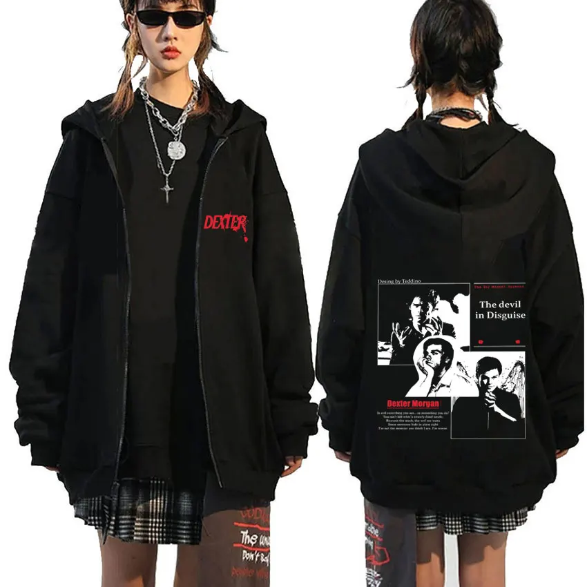 

TV Play Dexter Morgan The Devil in Disguise Zipper Hoodie Men Women Casual Retro Zip Up Jacket Male Oversized Zip Up Sweatshirt