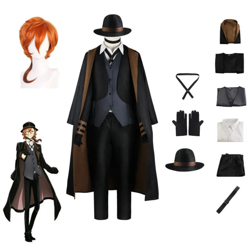 

Nakahara Chuuya Cosplay Bungo Stray Dogs Halloween Anime Costume Nakahara Chuya Full Set Hat Gloves Adulto Fantasias Deguisement