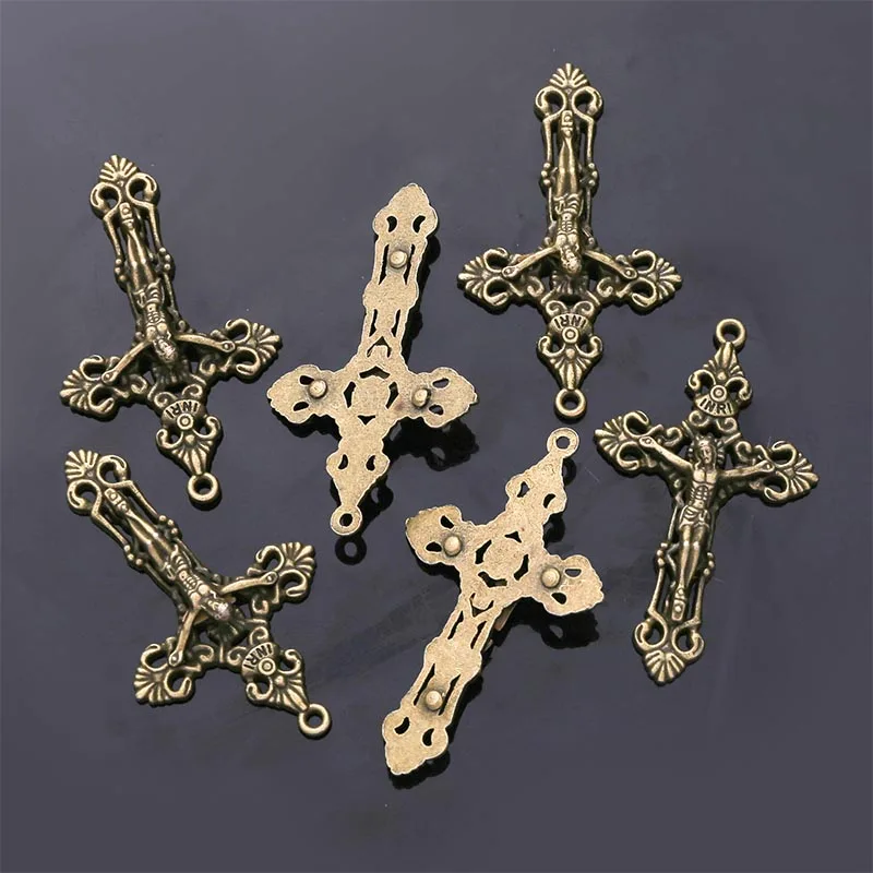 10pcs/Catholic Rosary Vintage Bronze Connector Necklace Bracelet Connector, Many Jesus Christ Statue Necklace Bracelet Triangle