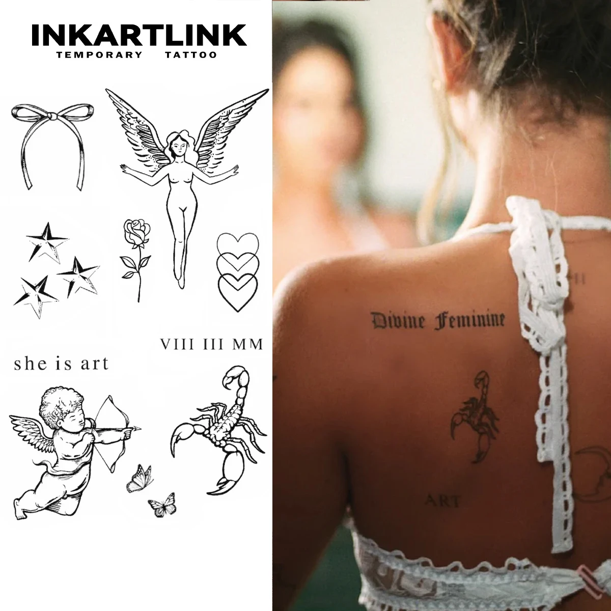 Tatouage temporaire Angels and Love, autocollant semi-continu étanche, dure jusqu'à 15 jours, nouvelle technologie magique