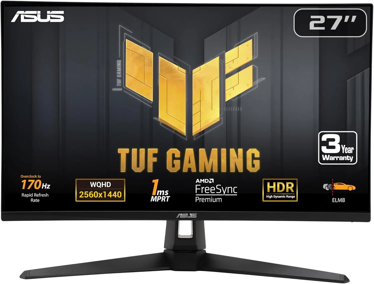 ASUS TUF Gaming 27” 1440P Monitor (VG27AQA1A) - QHD (2560 x 1440), 180Hz (Supports 144Hz), 1ms, Extreme Low Motion Blur Freesync