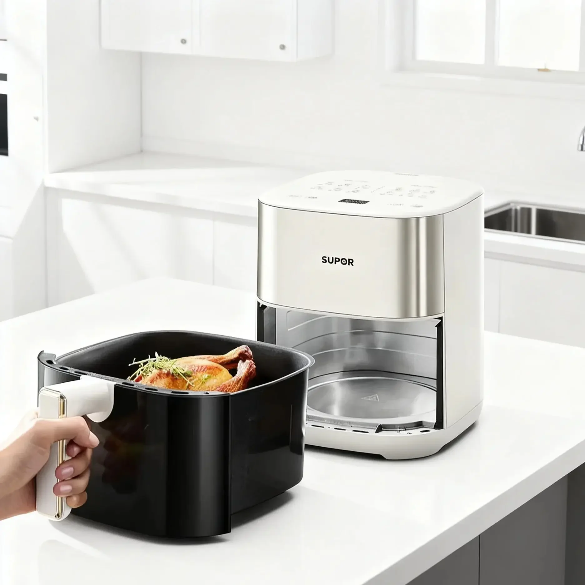 6L Air Fryer with Dual Heat Source Multifunctional Fully Automatic Deep Fryer with Visual Smart Touch Control