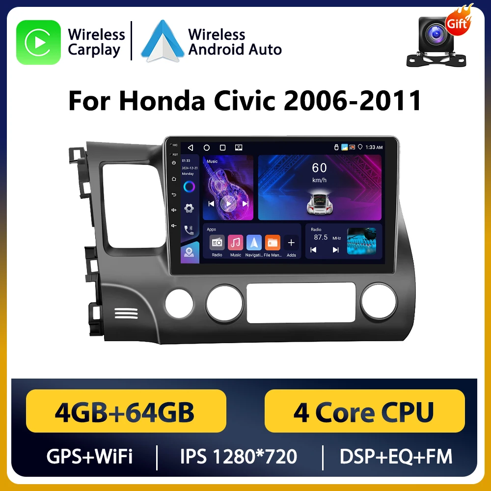 Podofo 10.1 "2din Android Voor Honda Civic 2006-2011 Autoradio Multimedia Speler Navigatie GPS Audio Stereo carplay Head Unit