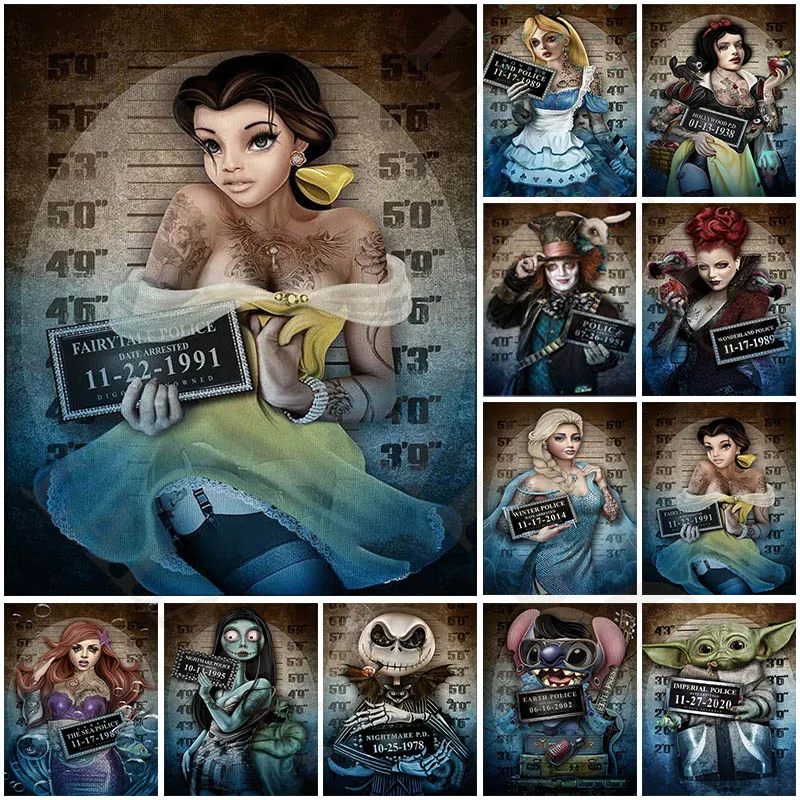 Diamond Painting Horror Princess Disney Characters Full Round Diamond Rhinestones Cross Stitch Mosaic Home Decor for Halloween