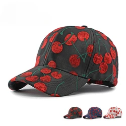 Korean Fashion Cherry Jacquard Pattern Hat Female Hard Top Baseball Cap Streetwear  Hats for Men luxury hats for women