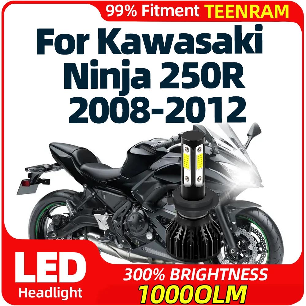 1pcs H7 Led Moto Headlight 10000lm Motorcycle Headlamp 6000K White 12V For Kawasaki Ninja 250R 2008 2009 2010 2011 2012