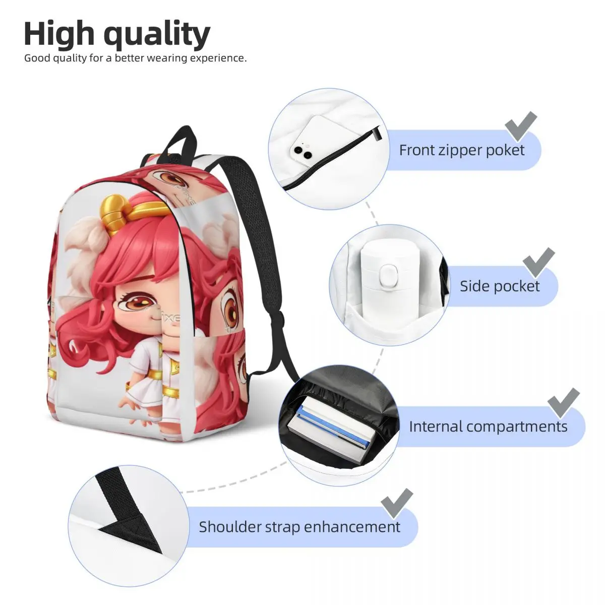 لطيف فتاة أنيمي الكرتون Generative Ai حقيبة ظهر بسيطة وأنيقة من القماش حقيبة ظهر للرجال #4