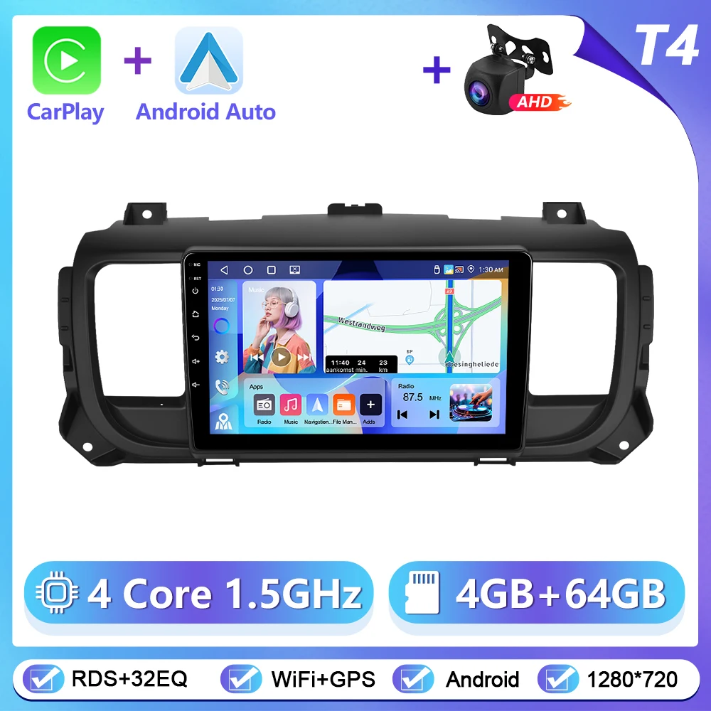 Podofo 9 inch autoradio voor Citroen Jumpy 3/Peugeot Expert/Toyota Proace 2016 draadloze CarPlay Android Auto WiFi GPS stereo