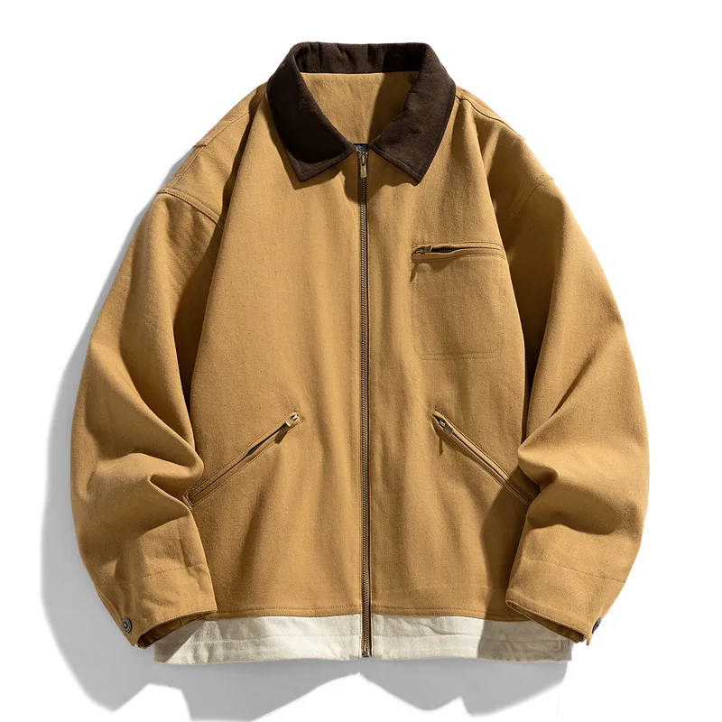 

Men's Retro Commuter Trendy Jacket: Autumn New Patchwork Washed Lapel Style