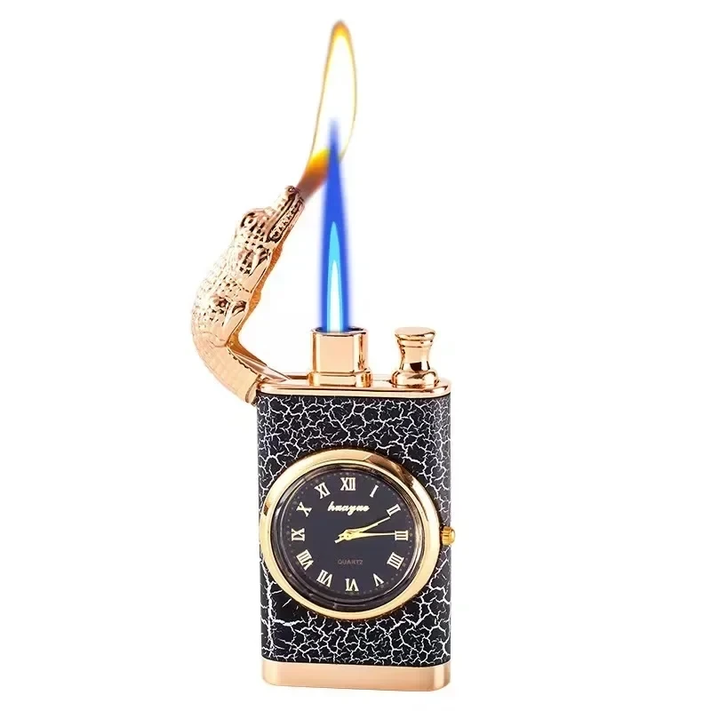 NEW Creative 3D Embossed Crocodile Double Fire Lighter Metal Windproof Jet Fire Open Flame Convertible Gas Lighter Gift