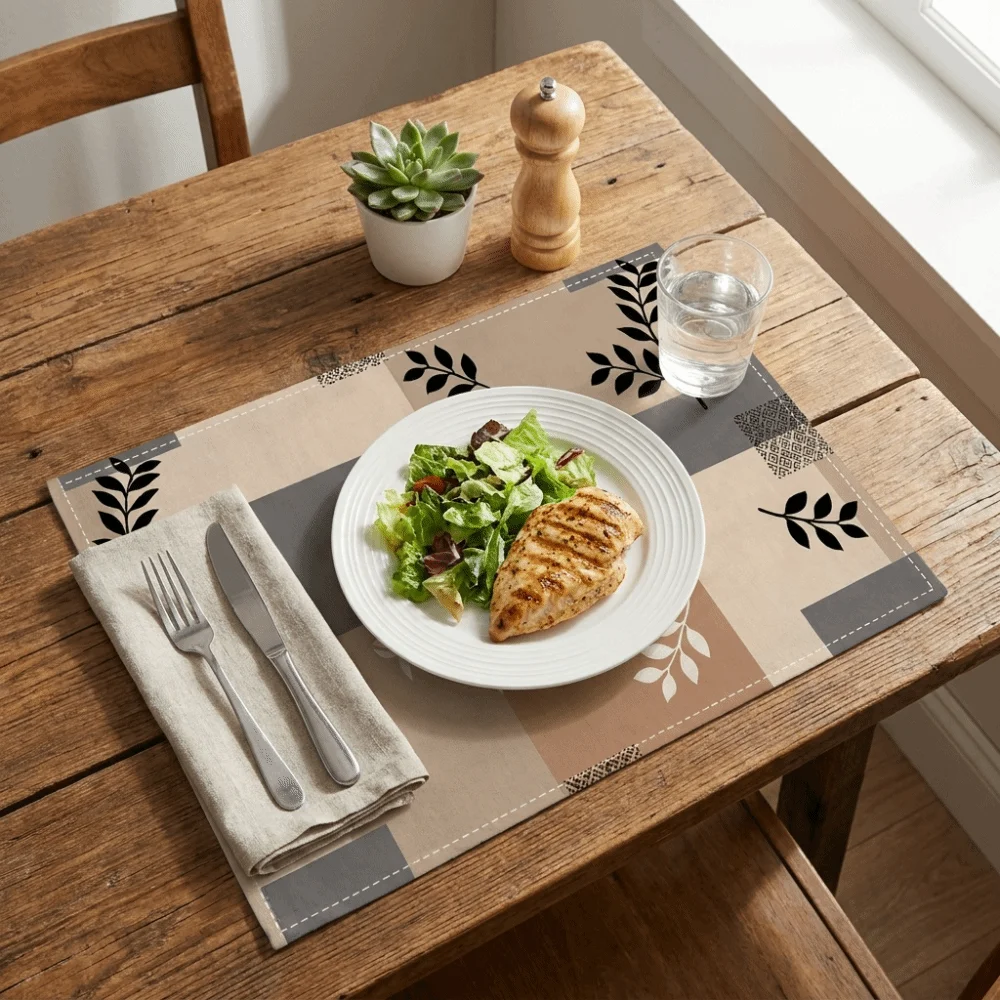 2PCS Oil-Proof Dining Table Mat Ethnic Style Geometric Design Heat-Insulating Mat Rectangular Flax Coffee Cup Mats Restaurant