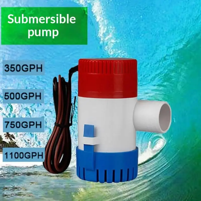 Bilge Pump 12V 24V DC 350-1100GPH Non Automatic Submersible Marine Pump for Boat Yacht Drainage