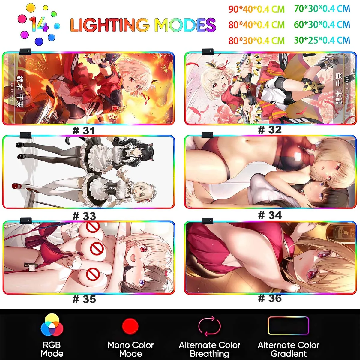 Anime Lycoris Recoil Non-slip Mouse Pad LED Backlit Nishikigi Chisato Large RGB Mouse Pad Overwatched Table Gaming Keyboard Mat