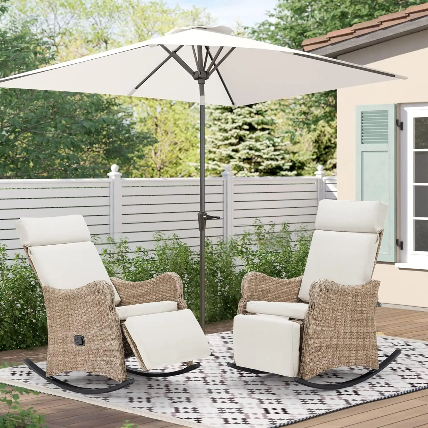 

Outdoor Recliners Set of 2, Wicker Recling Chairs with 150°Adjustable Back, Porch Balcony Recliner with Extended, Customized