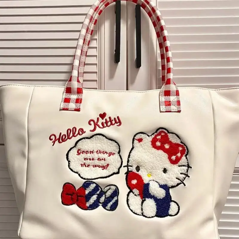 Hello Kitty Girl Tote Bag New Embroidery Sweet Student Bag Fashion Cartoon Large Capacity One Shoulder Handbag Kawaii Armpit Bag