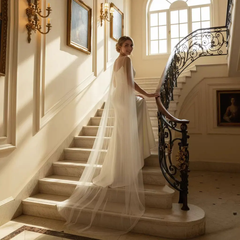 

Супер фея невесты Mingli Tengda, белая тюлевая шаль со шлейфом, свадебный изящный дизайн и накидка на шнуровке, аксессуары