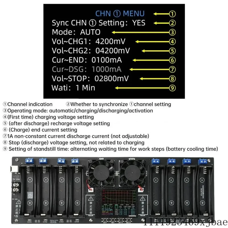 DC 5V 8 Way 18650 Lithium Battery Capacity Resistance Tester 2.4In Screen Display Real-time Monitoring Charge Discharge Tester