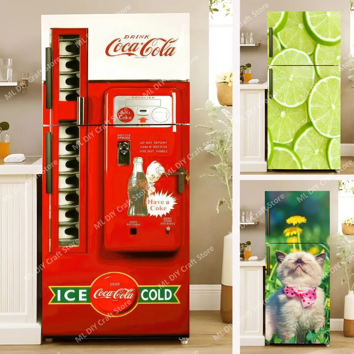 Coke Vending Machine Mural Refrigerator Door Art Mural Sticker Peel and Stick Phone Booth Coffee Wallpaper Fridge Door Decals