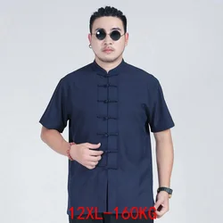 夏男性中国風のシャツ半袖大サイズ唐スーツ8XL 9XL 10XL 12xlヴィンテージ人格シャツボタン58 60 62 64