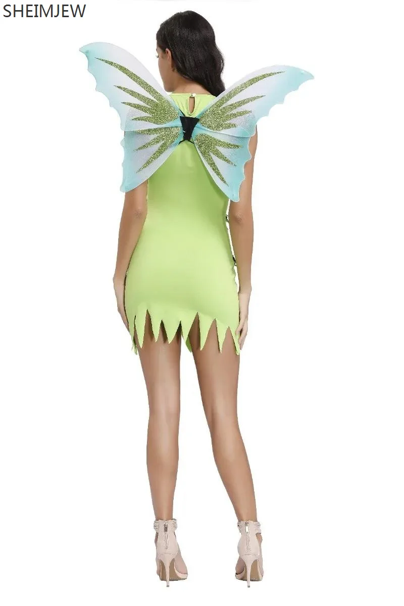 2026 Halloween Adult Green Forest Butterfly Elf Angel Wings Costume Fairy Cosplayuniform Carnival Party Stage Performance Outfit