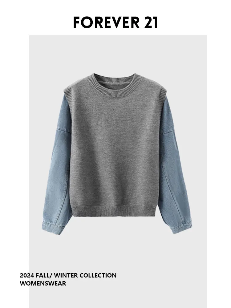 

Forever 2 Casual Color Blo Denim Knitwear Long Sve Women's Top Simple Sle Winter Commute Faion plus Size Inner Wear