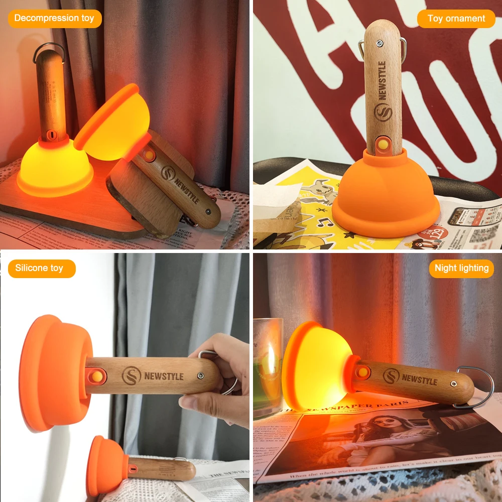 New LED Plunger Tricky Silicone Night Light Decompression Toy Night Light Dimming Children Bedroom Decoration Birthday Gift