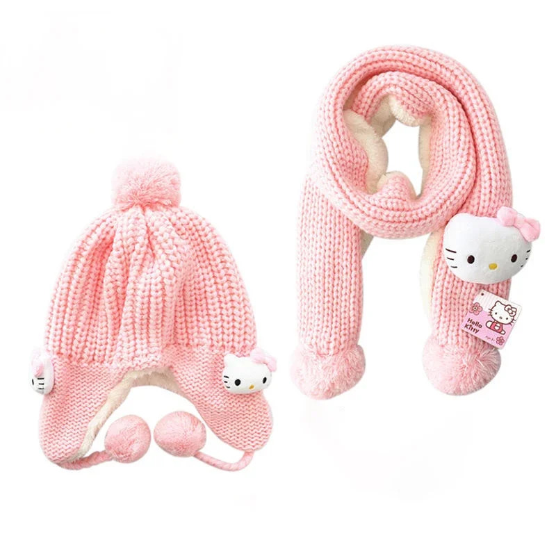 Hello Kitty Nuovo simpatico cartone animato lavorato a maglia fazzoletto da collo regalo di Natale per bambini ragazze fresco dolce cappello sciarpa - regalo perfetto per tutte le età