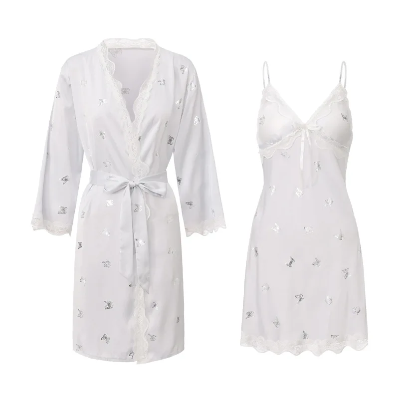 

Сексуальное атласное белье с принтом бабочек, пеньюар с эффектом пуш-ап и съемными чашечками, ночная сорочка, домашняя одежда, соблазнительный комплект-бэбидолл для женщин