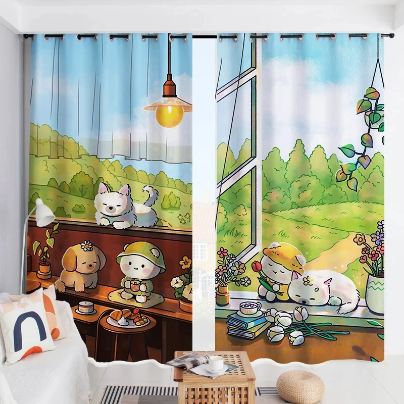 Cartoon Shading Curtains Korean Cute Cat Bedroom Ins Style Pattern High Shading Bedroom Living Room Study Window Curtain New