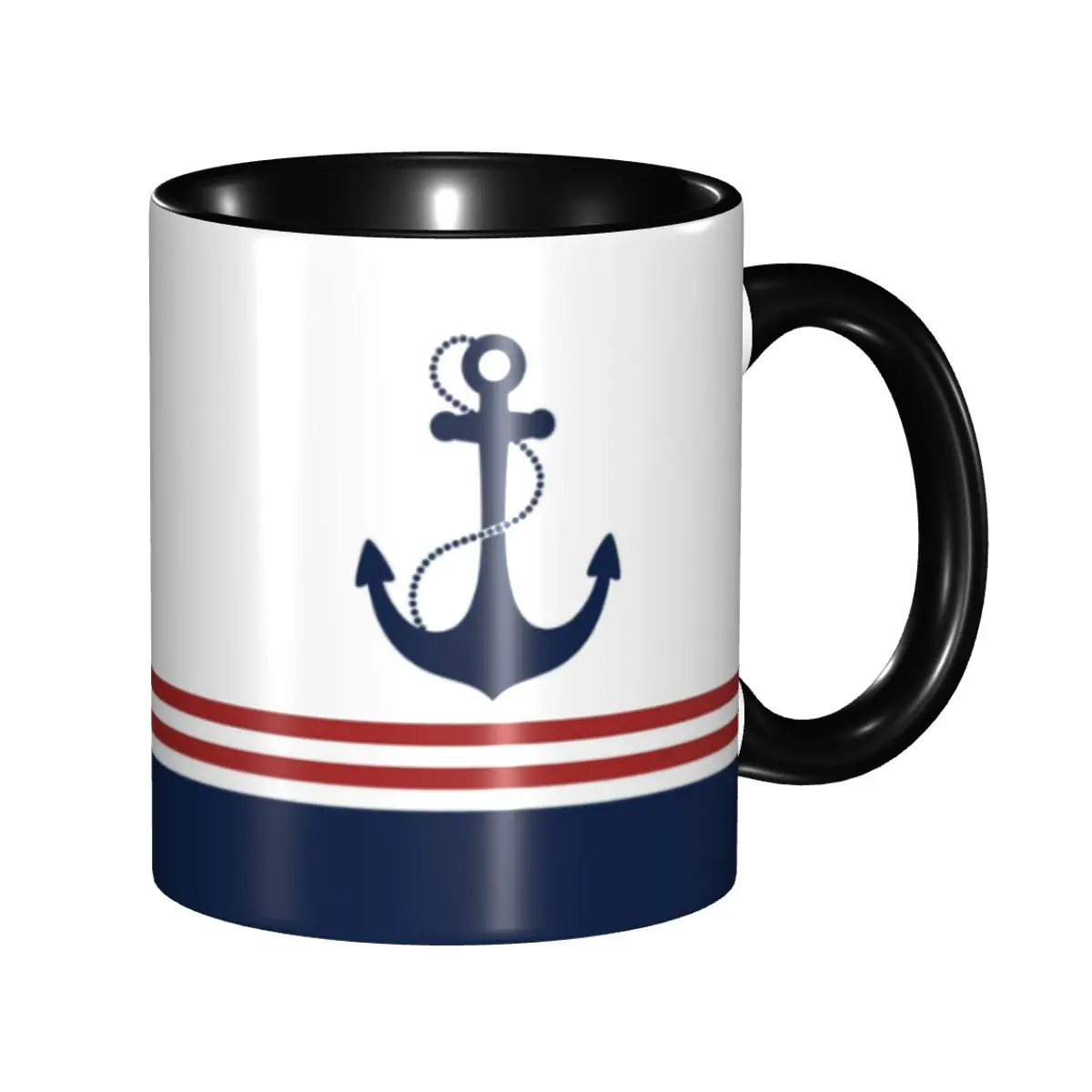 

Custom Nautical Navy Blue Anchor With Stripes Mug DIY Sailing Sailor Ceramic Milk Tea Coffee Cups