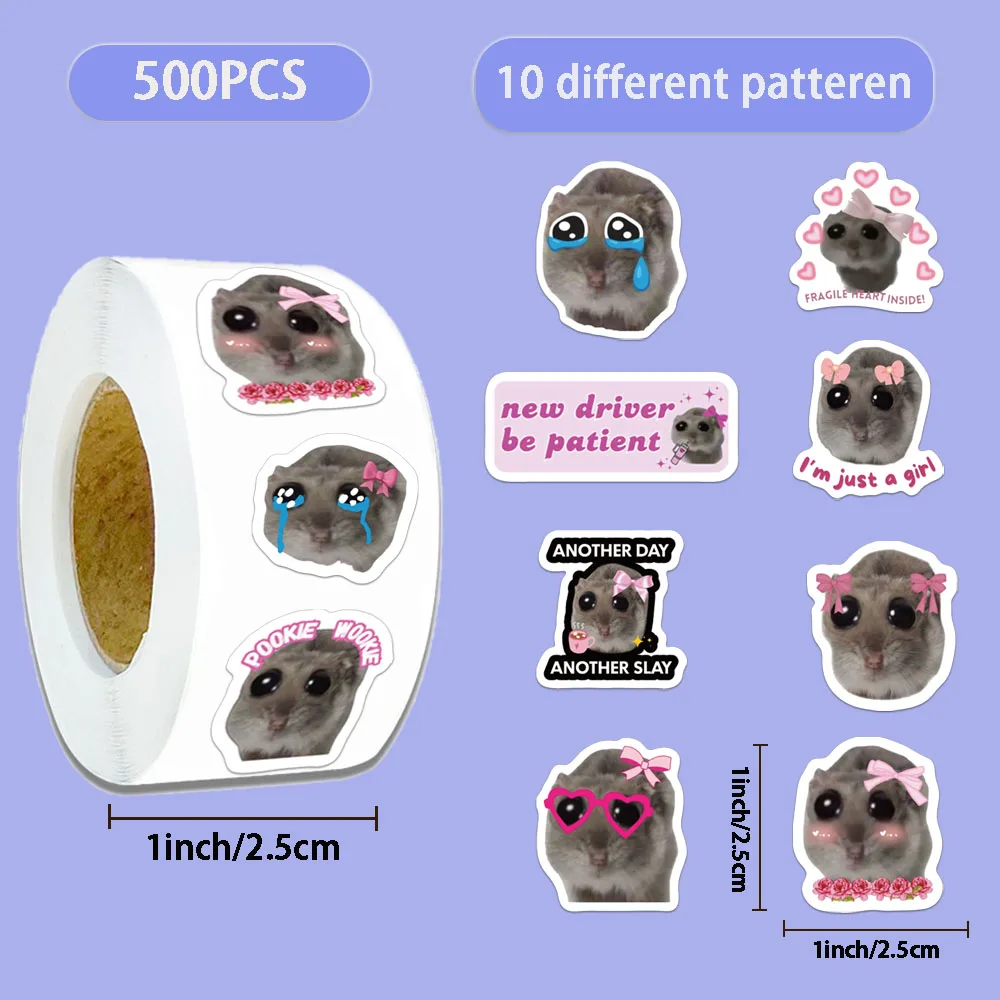 500PCS Creative Sad Hamster Sticker Roll Stickers Decorative Phone Cases Notebook DIY Waterproof Stickers