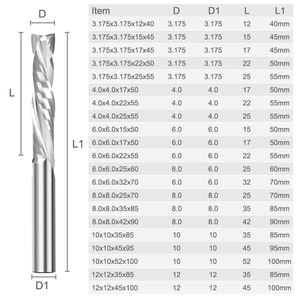 XUCHUAN Fräser 3,175-12mm Schaft UP-DOWN-Schnitt 2-Schneidiger Kompressionsfräser Fräswerkzeug für Holz CNC-Fräser CNC-Bit Schaftfräser – Detail 5