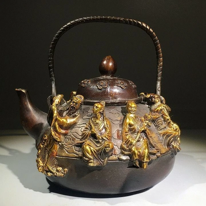 

Collectible Decorate Handwork Copper Carving Famous Eight Immortals TeaPot Home Decoration Accessories