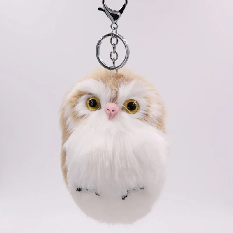 New Cute Cartoon Keychain Owl Soft Pompom Animal Hair Ball Car Keychain for WOmen Girls Car Bag Accessories Key Ring Mom Gifts