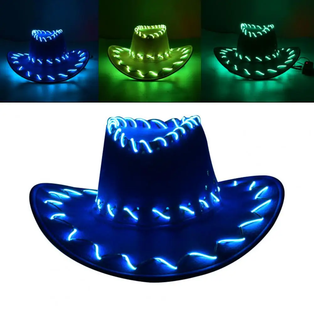 Party Hat Retro Western Style Led Cowboy Hat with Adjustable Flashing Controller for Nightclubs Parties Performances Party Hat