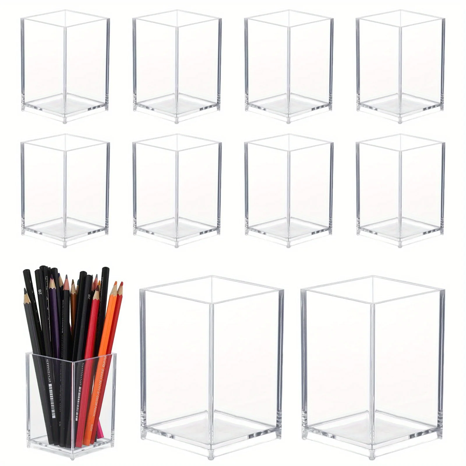 6pc Transparent Acrylic Pen Holder Clear Pencil Cup for Office Makeup Brush Storage and Stationery Accessories Desktop Organizer