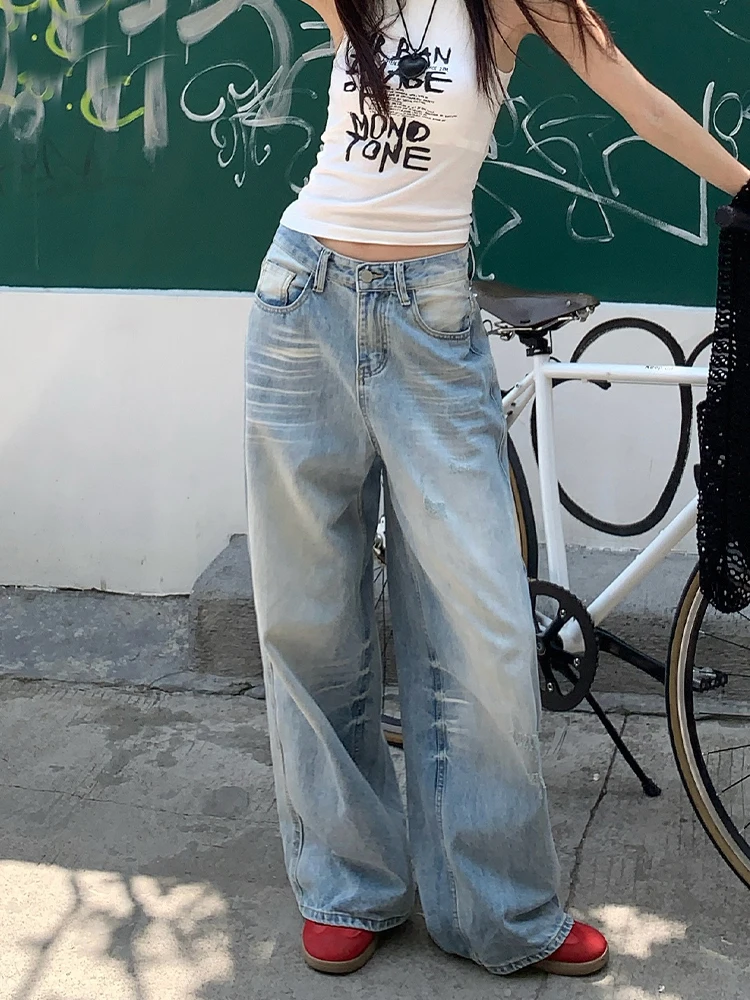 Retro Große Größe Denim Gerade Bein Hosen frauen Hohe Taille Lose Breite Bein Lange Hosen Herbst Winter Abnehmen Wirkung