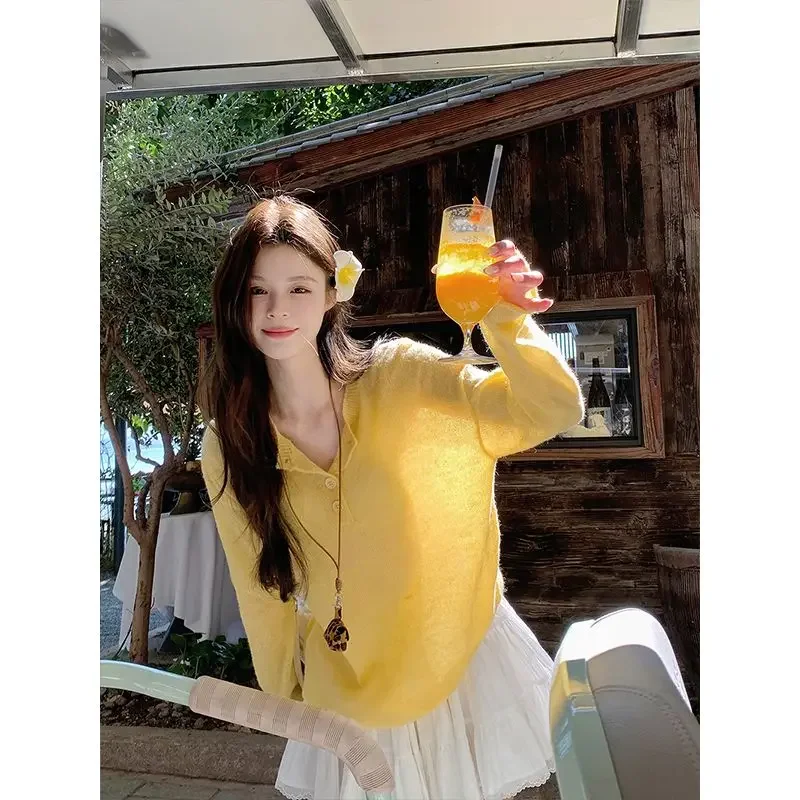 

Модный однотонный свитер в ленивом стиле, женский повседневный вязаный пуловер с полуоткрытым воротником и длинными рукавами, женские весенние свободные женские топы