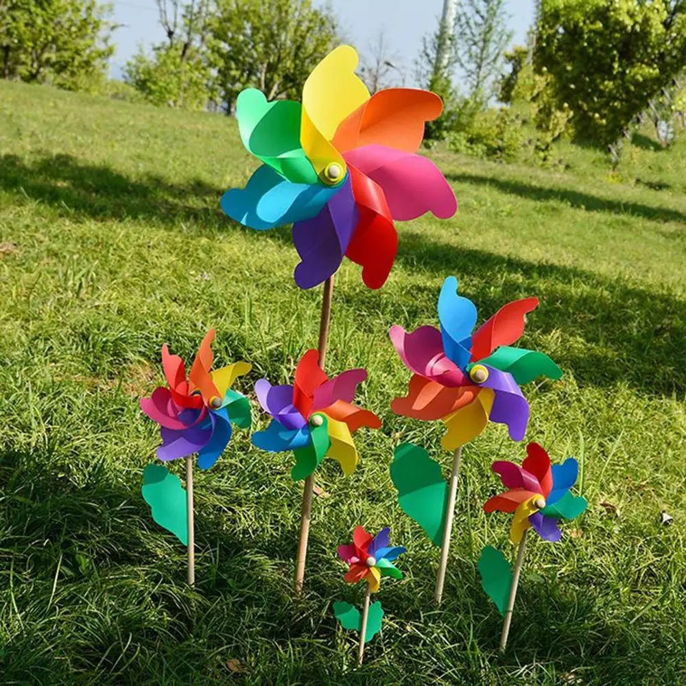 Whirligig Ornaments Yard Wood Stick Garden Decor Kids Toy Wind Spinner Windmill