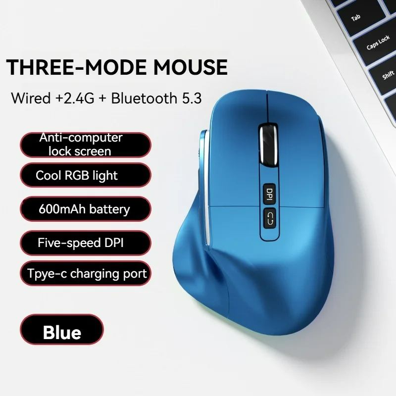 

Vertical Wireless Mouse 3 Mode Silent Bluetooth Mouse 600mAh Lithium Battery Rechargeable RGB Light Ergonomic Office Game