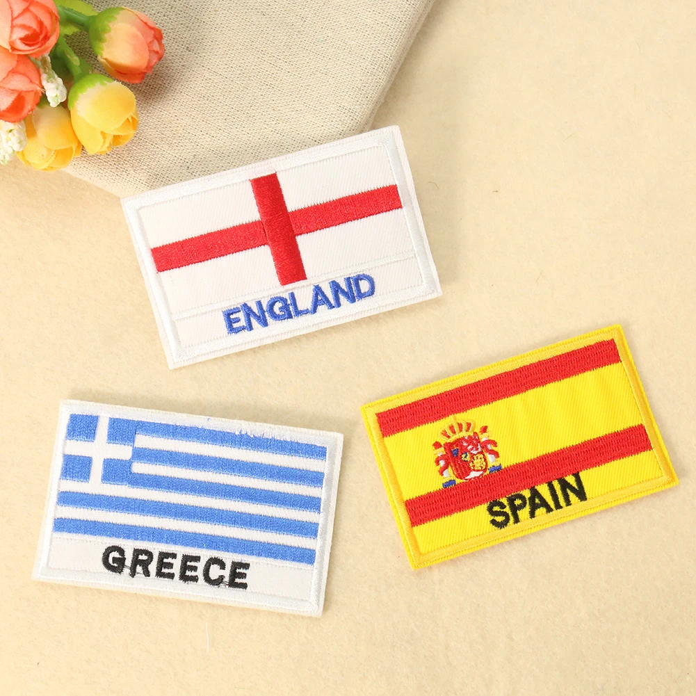 2PCS Creative Patriotic Pattern England Greece Spanish Flag Embroidery Sewing Ironing Patch DIY Garment Coat Hat Accessories