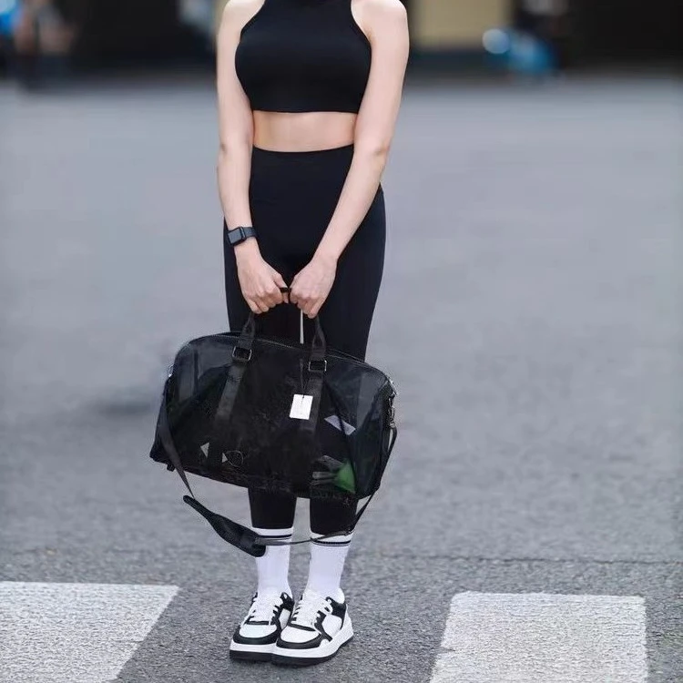 

LO Transparent Mesh Travel Tote Bag Waterproof Unisex Shoulder Bags Beach Travel Crossbody Bags with Detachable Shoulder Strap