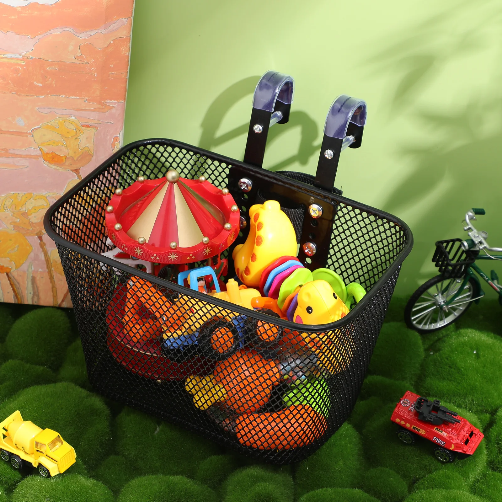 

1Set Black Iron Mesh Universal Front Bicycle Basket Detachable Handlebar Cargo Storage Rack for Daily Commute and Groceries