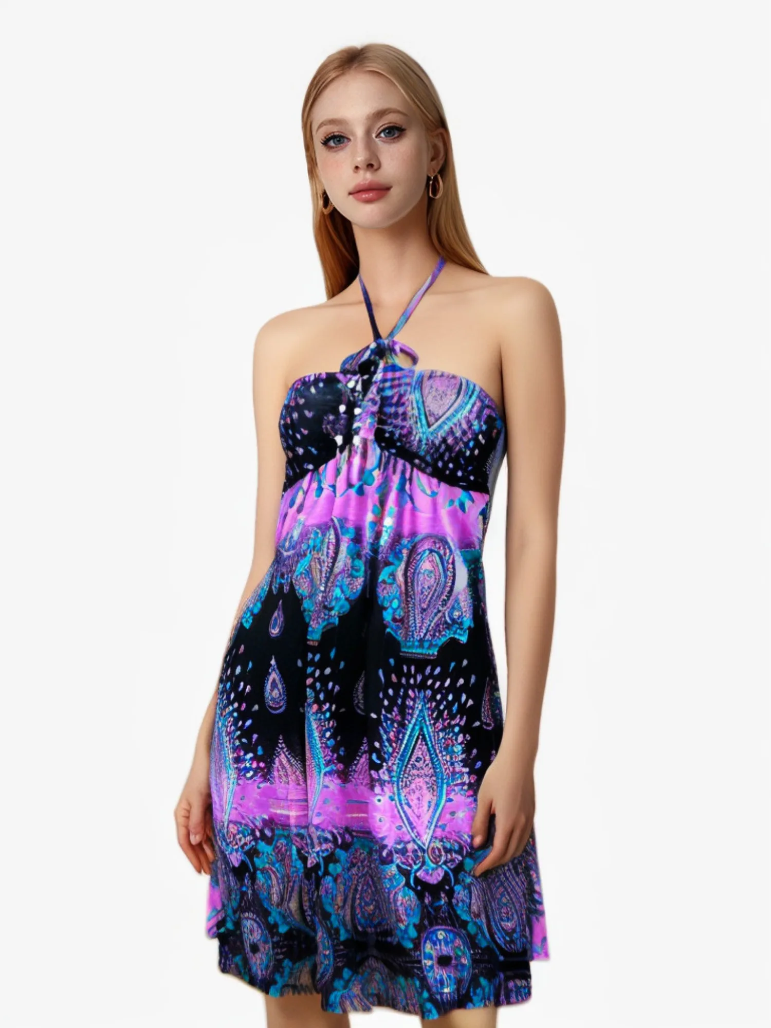 Maxi zomerjurken voor dames halter mouwloos bloemen Boho zon vakantie outfits lange bruiloftsgastjurk