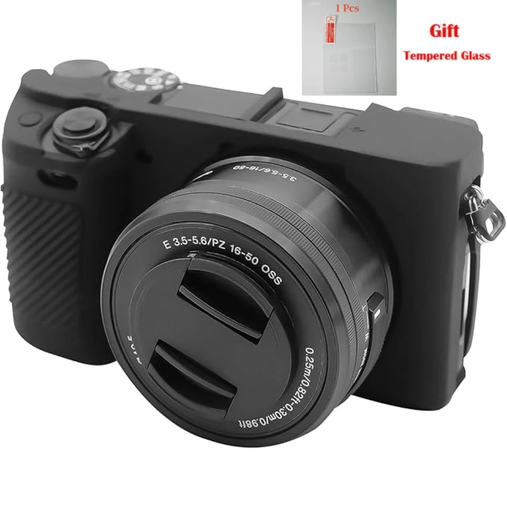 

For Sony a6300 ILCE-6300 ILCE-6400 a6400 a6100 camera bag protector shell rubber silicone case soft cover + free tempered film